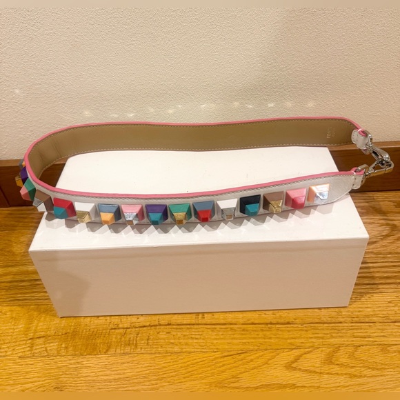 FENDI “STRAP YOU” White Multicolored Studded Shoulder Purse Strap main image 3